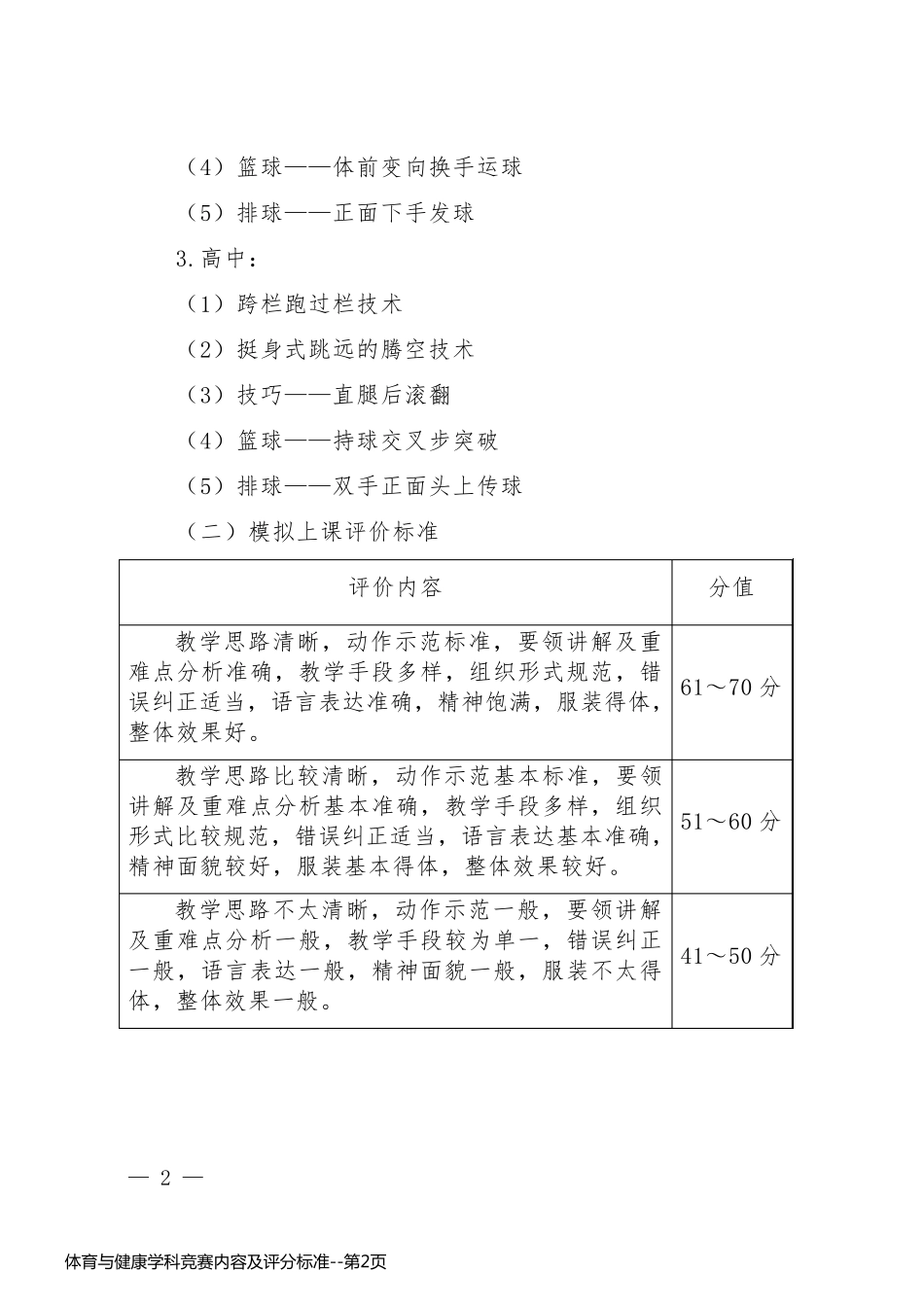 体育与健康学科竞赛内容及评分标准_第2页