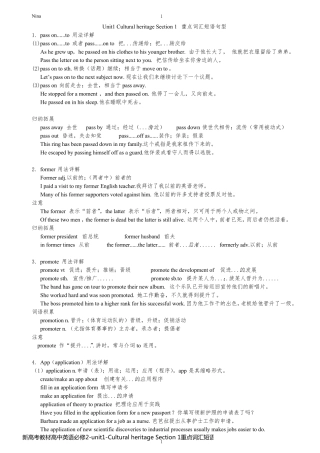 新高考教材高中英语必修2-unit1-Cultural heritage Section 1重点词汇短语语法