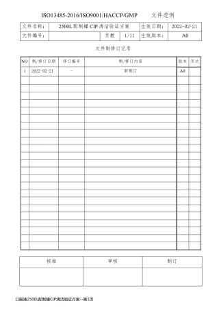 口服液2500L配制罐CIP清洁验证方案