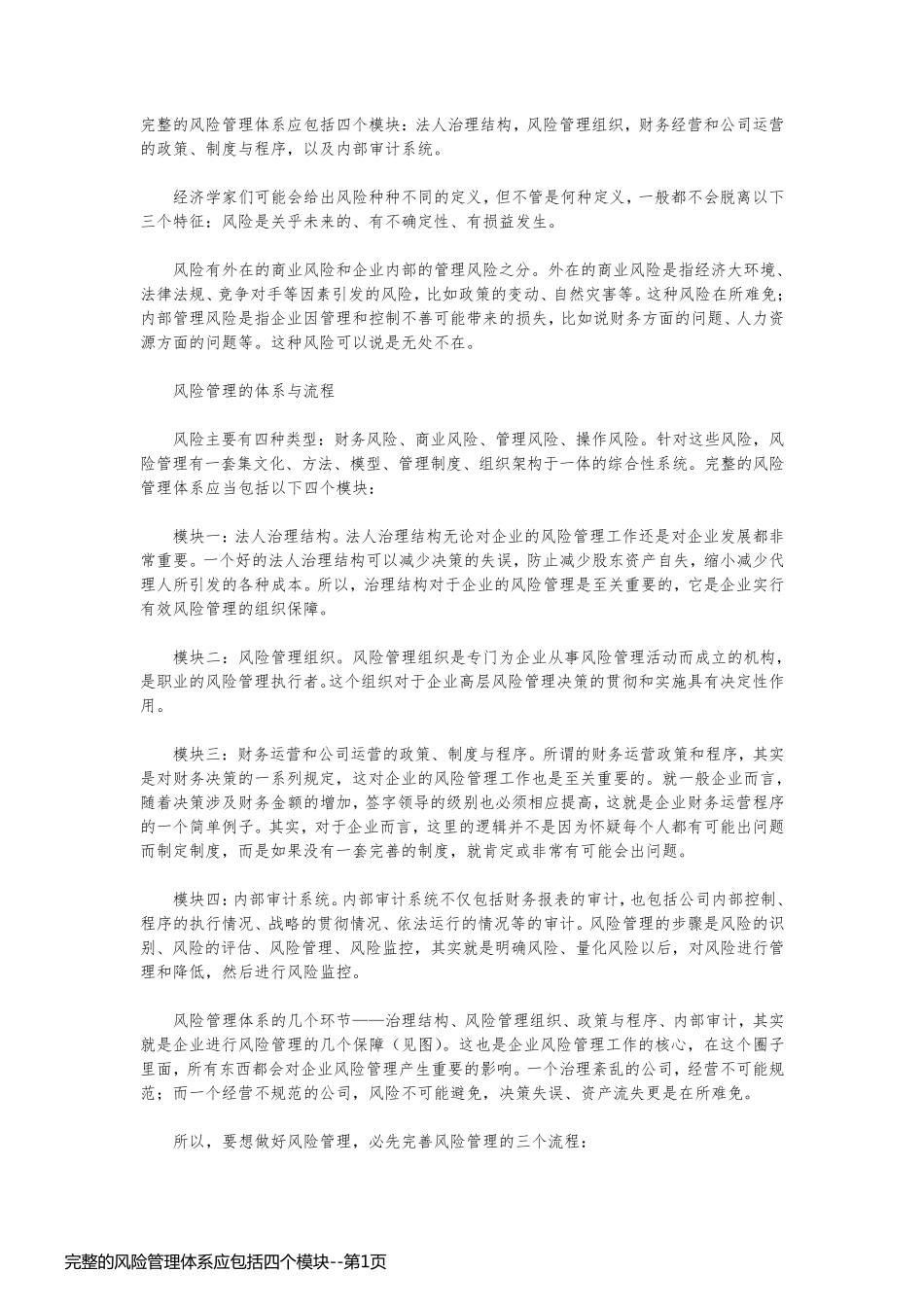 完整的风险管理体系应包括四个模块_第1页