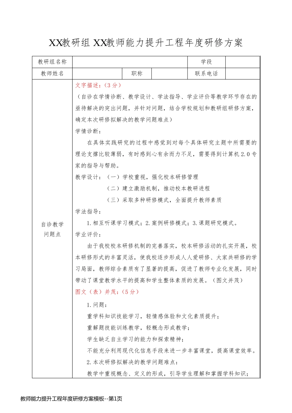 教师能力提升工程年度研修方案模板_第1页