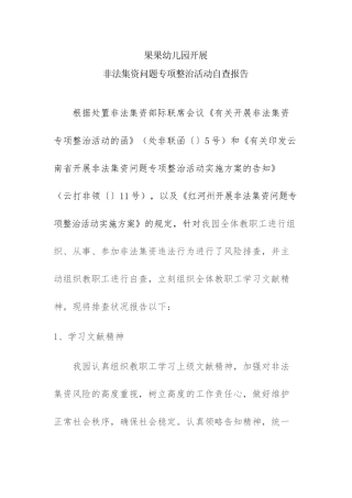 2025年果果幼儿园开展非法集资自查报告