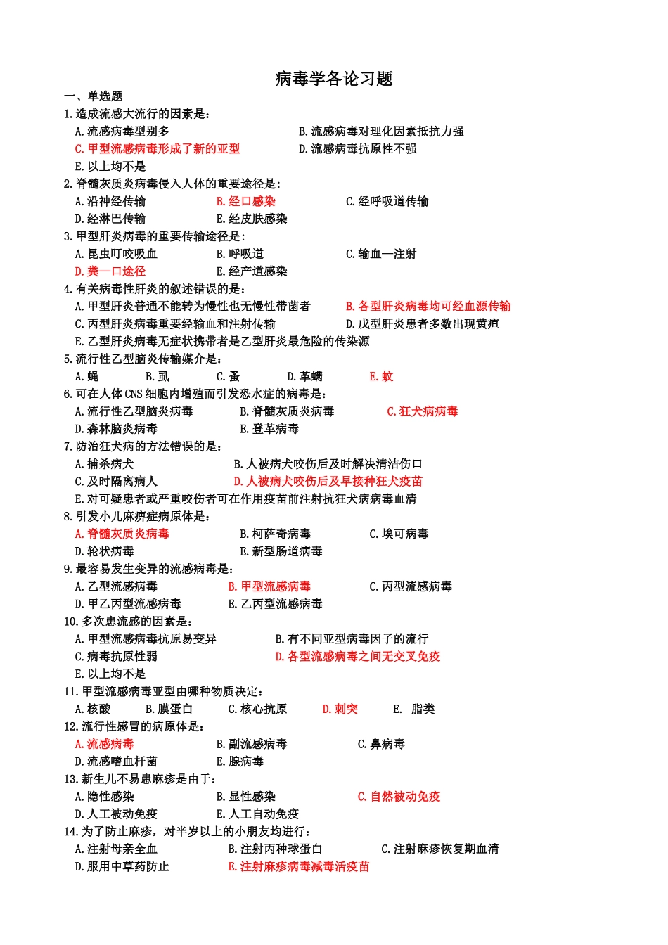 2025年病毒学各论习题有答案浅谈_第1页