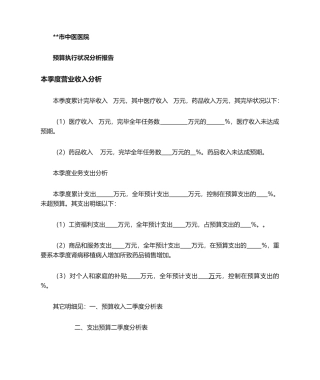 2025年医院预算执行情况分析报告