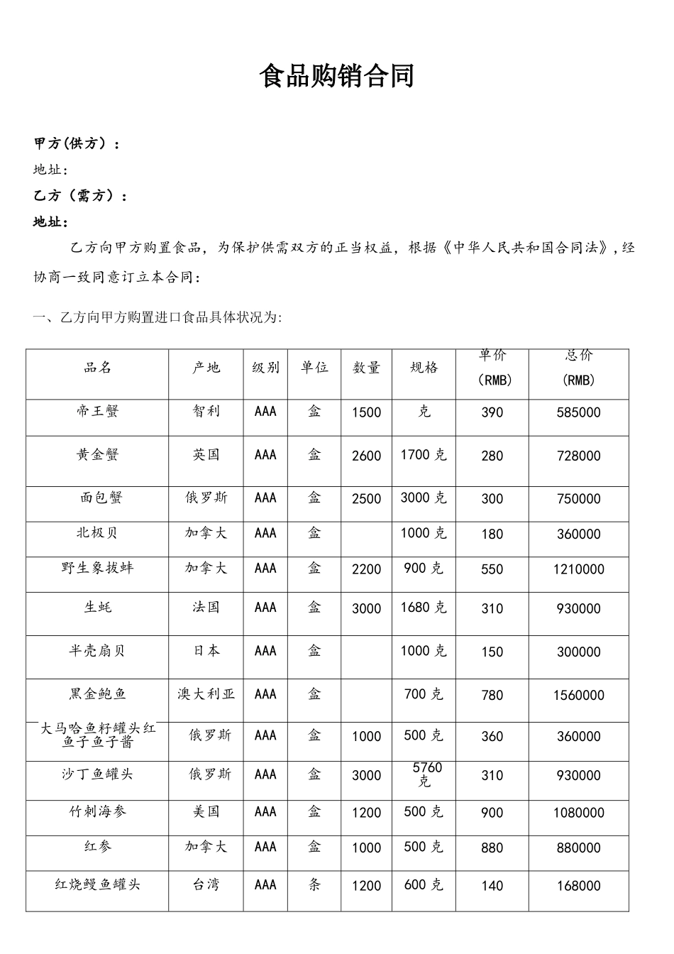 2025年食品购销合同_第1页