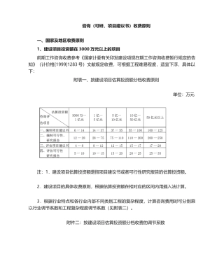 2025年咨询可研、项目建议书收费标准计价格[1999]1283号