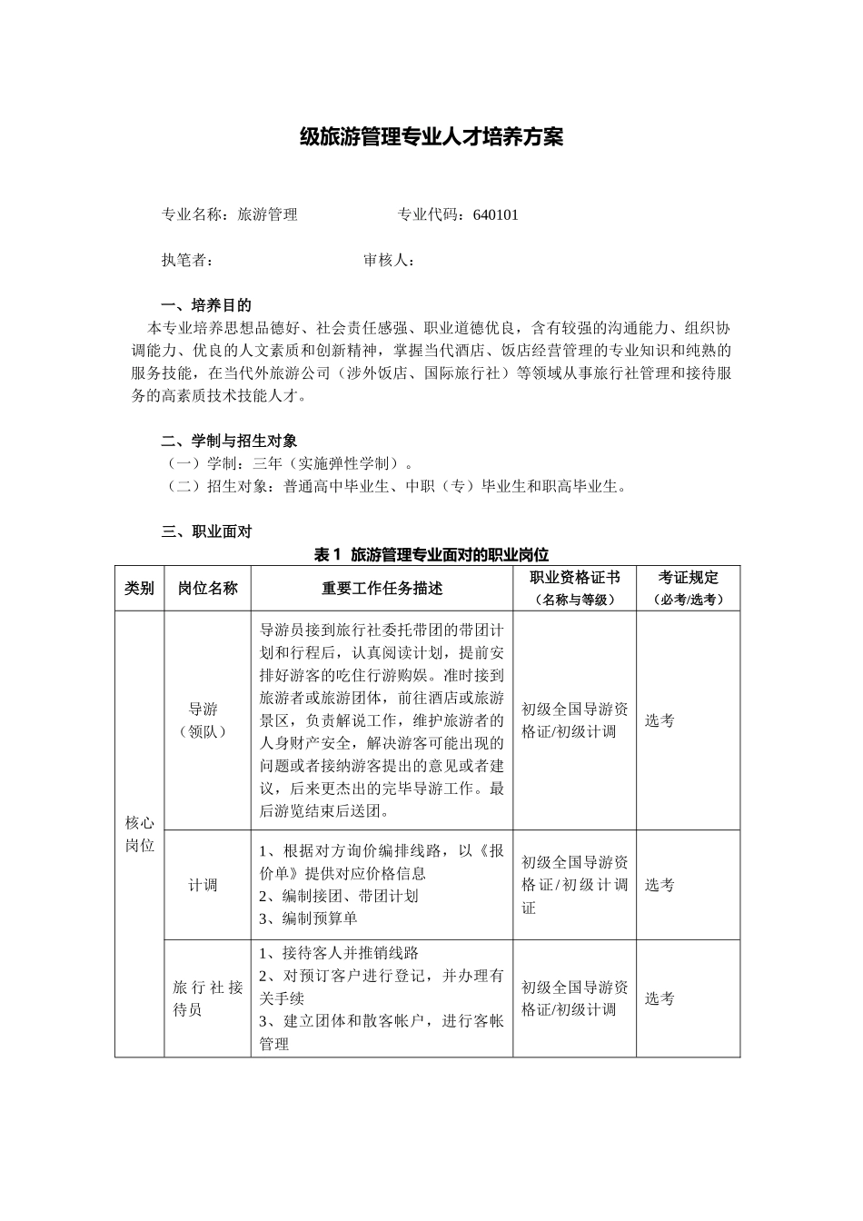 2025年旅游管理人才培养方案_第1页