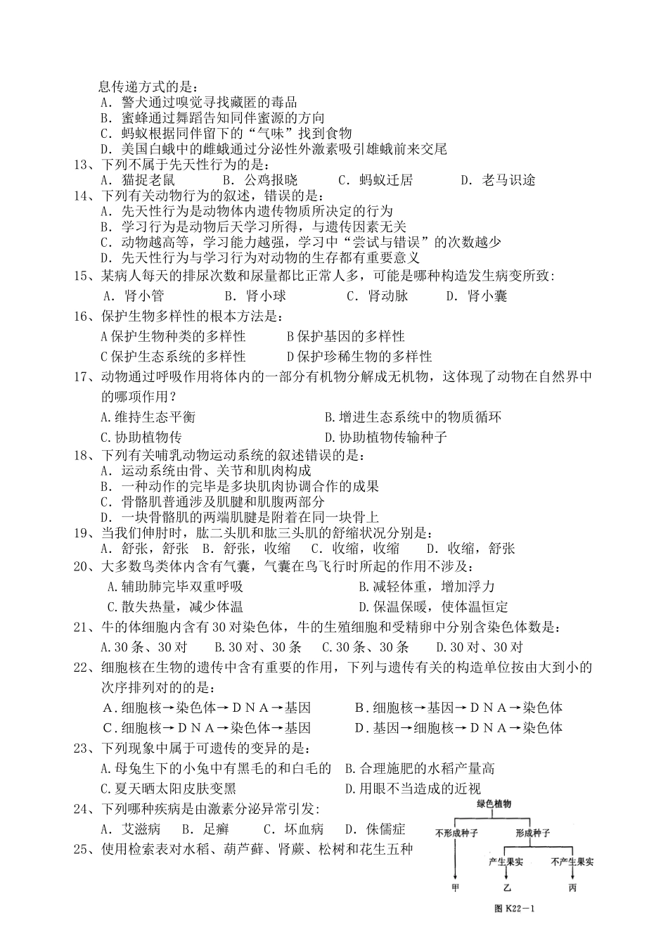 2025年人教版生物八下生物试卷_第2页