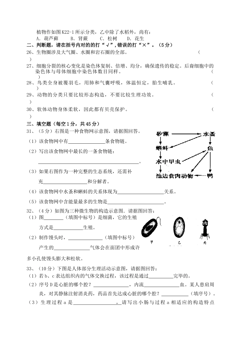 2025年人教版生物八下生物试卷_第3页