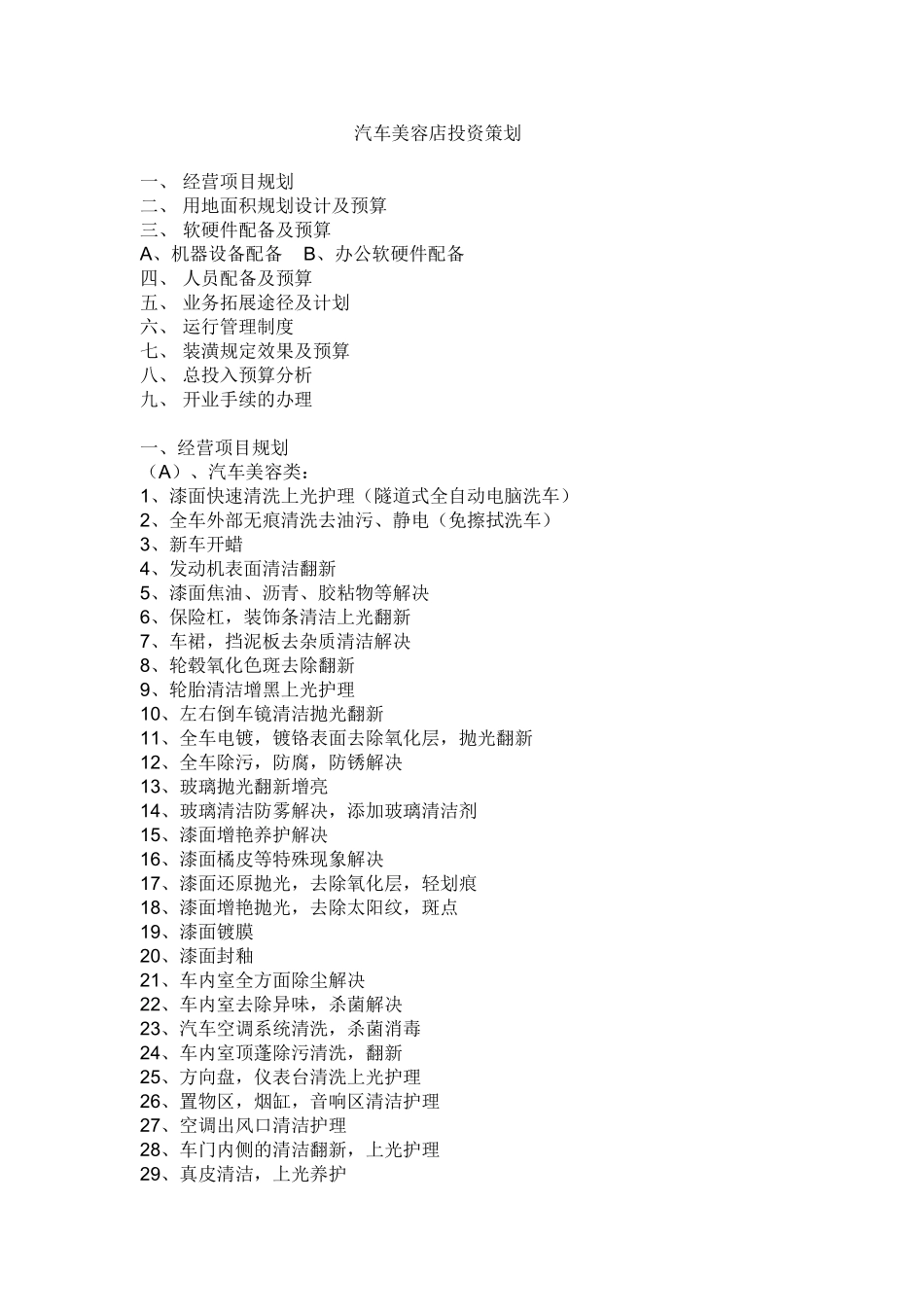 2025年汽车美容店投资策划含全部预算_第1页