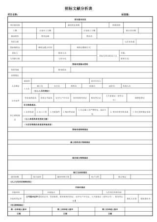 2025年招标文件项目分析表