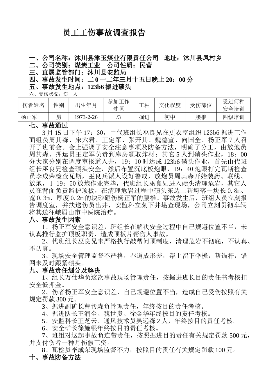 2025年员工工伤事故调查报告杨正军_第1页