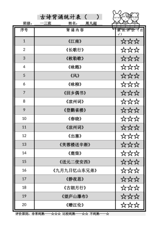 2025年古诗背诵记录表