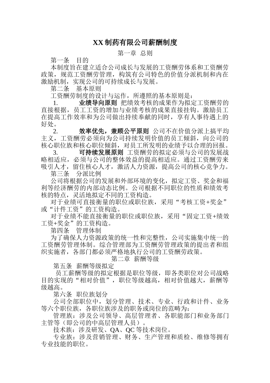 2025年制药有限公司薪酬制度_第1页