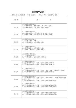 2025年台球教学计划