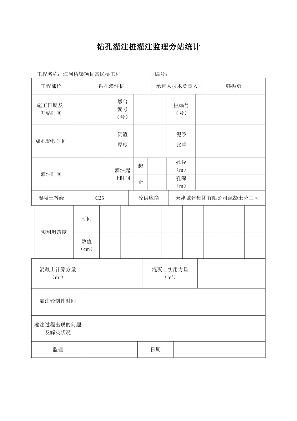 2025年钻孔灌注桩灌注旁站记录_第1页
