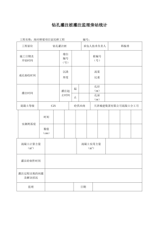 2025年钻孔灌注桩灌注旁站记录
