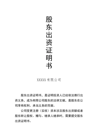 2025年公司股东出资证明书标准