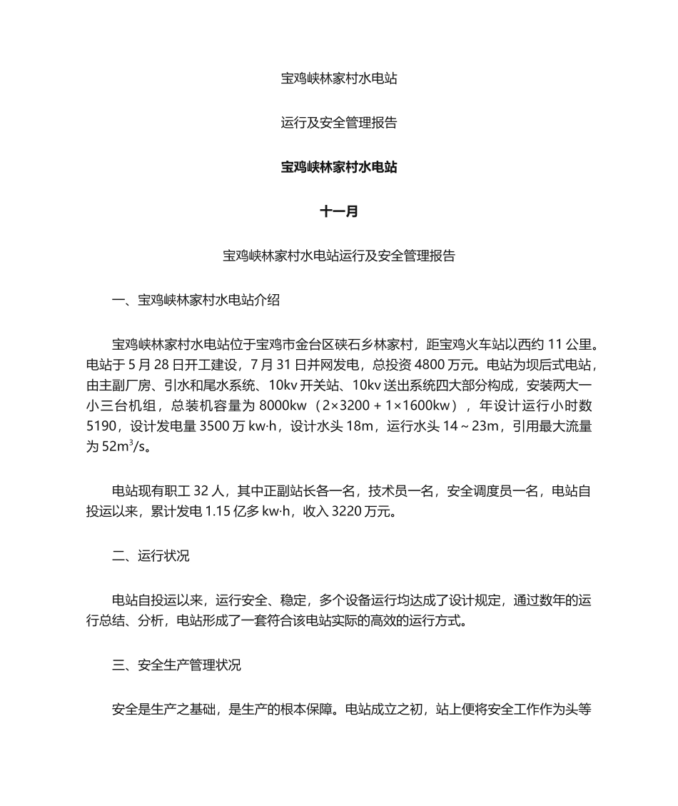 2025年水电站运行及安全管理报告_第1页