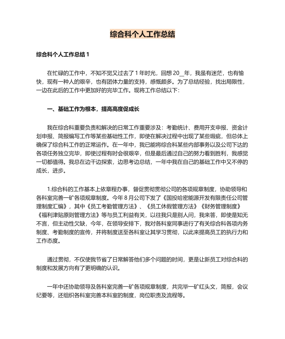 2025年综合科个人工作总结_第1页