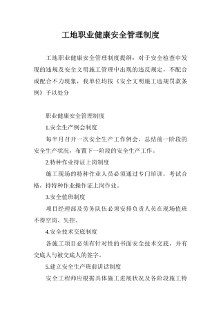 2025年工地职业健康安全管理制度