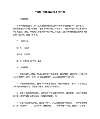 2025年小学阳光体育运动工作方案