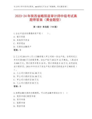 2023-24年陕西省略阳县审计师中级考试真题带答案（黄金题型）