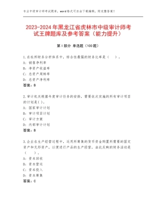2023-2024年黑龙江省虎林市中级审计师考试王牌题库及参考答案（能力提升）