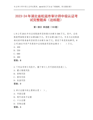 2023-24年湖北省松滋市审计师中级认证考试完整题库（达标题）