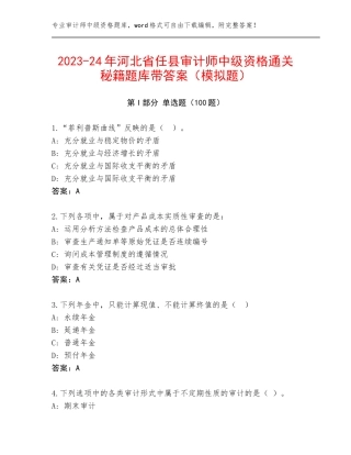 2023-24年河北省任县审计师中级资格通关秘籍题库带答案（模拟题）