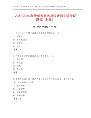 2023-2024年贵州省惠水县统计师初级考试题库（B卷）