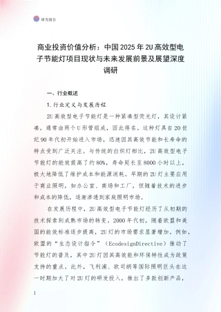 商业投资价值分析：中国2025年2U高效型电子节能灯项目现状与未来发展前景及展望深度调研