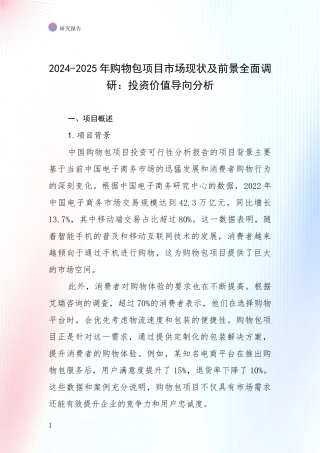 2024-2025年购物包项目市场现状及前景全面调研：投资价值导向分析