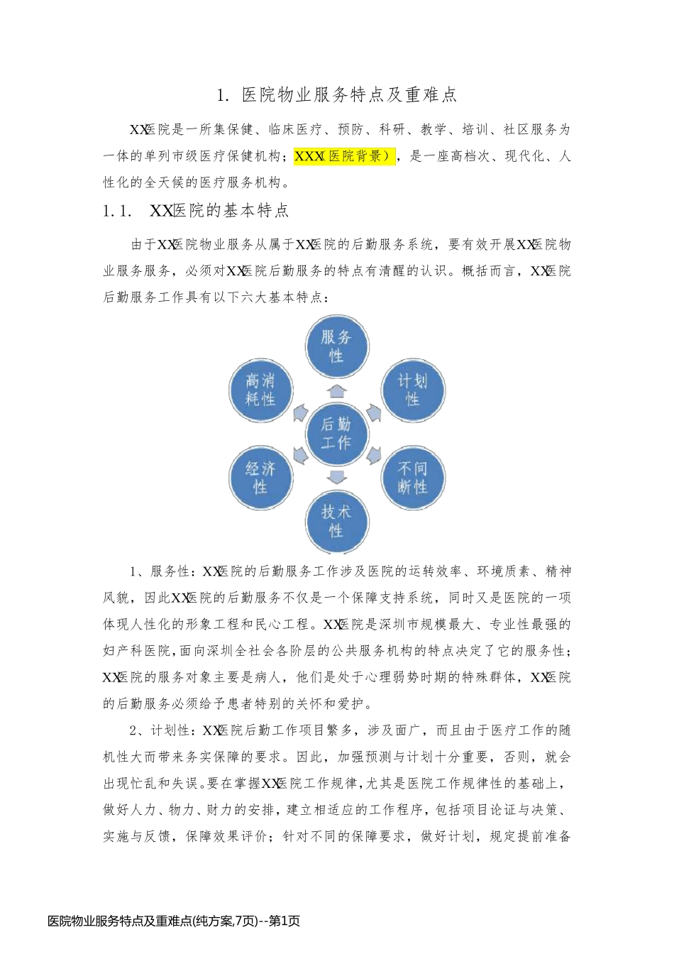 医院物业服务特点及重难点(纯方案,7页)_第1页