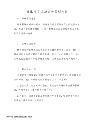 媒体行业 品牌宣传策划方案