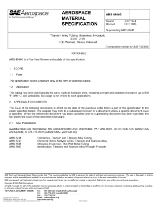 SAEAMS4944G2006钛合金无缝管标准