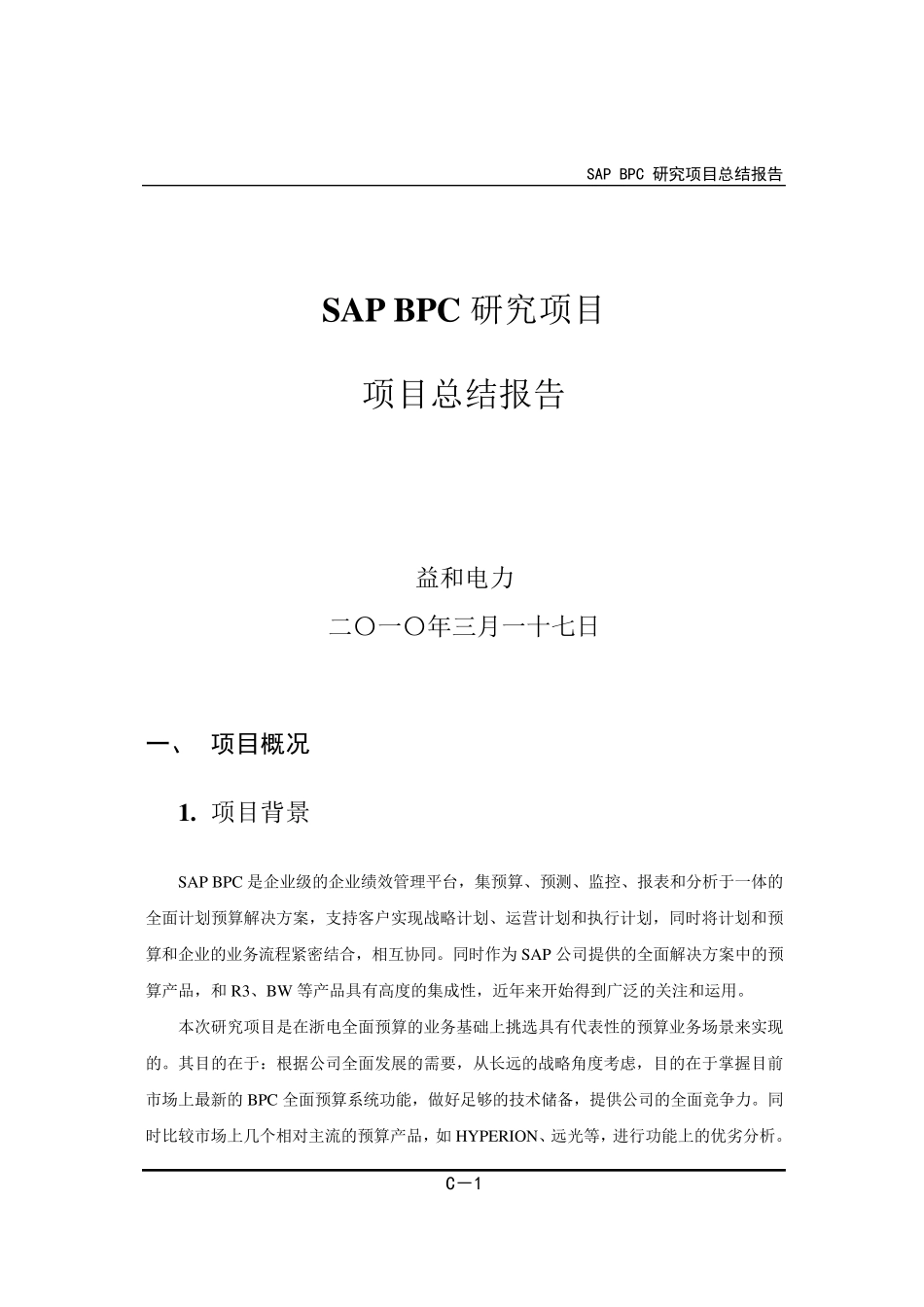 SAPBPC项目总结报告_第1页