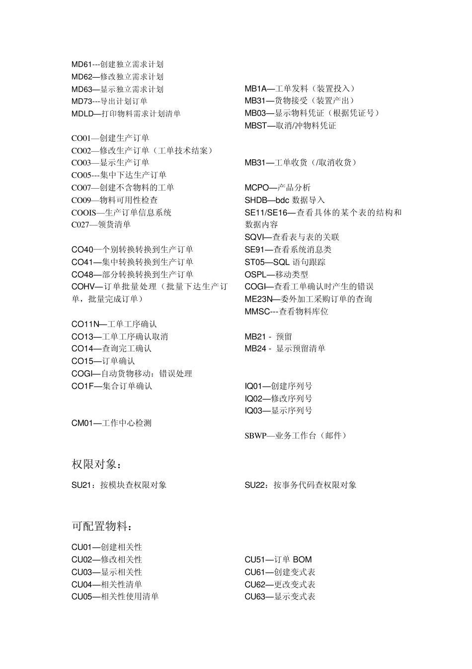 SAP常用事务代码(TCODE)_第3页