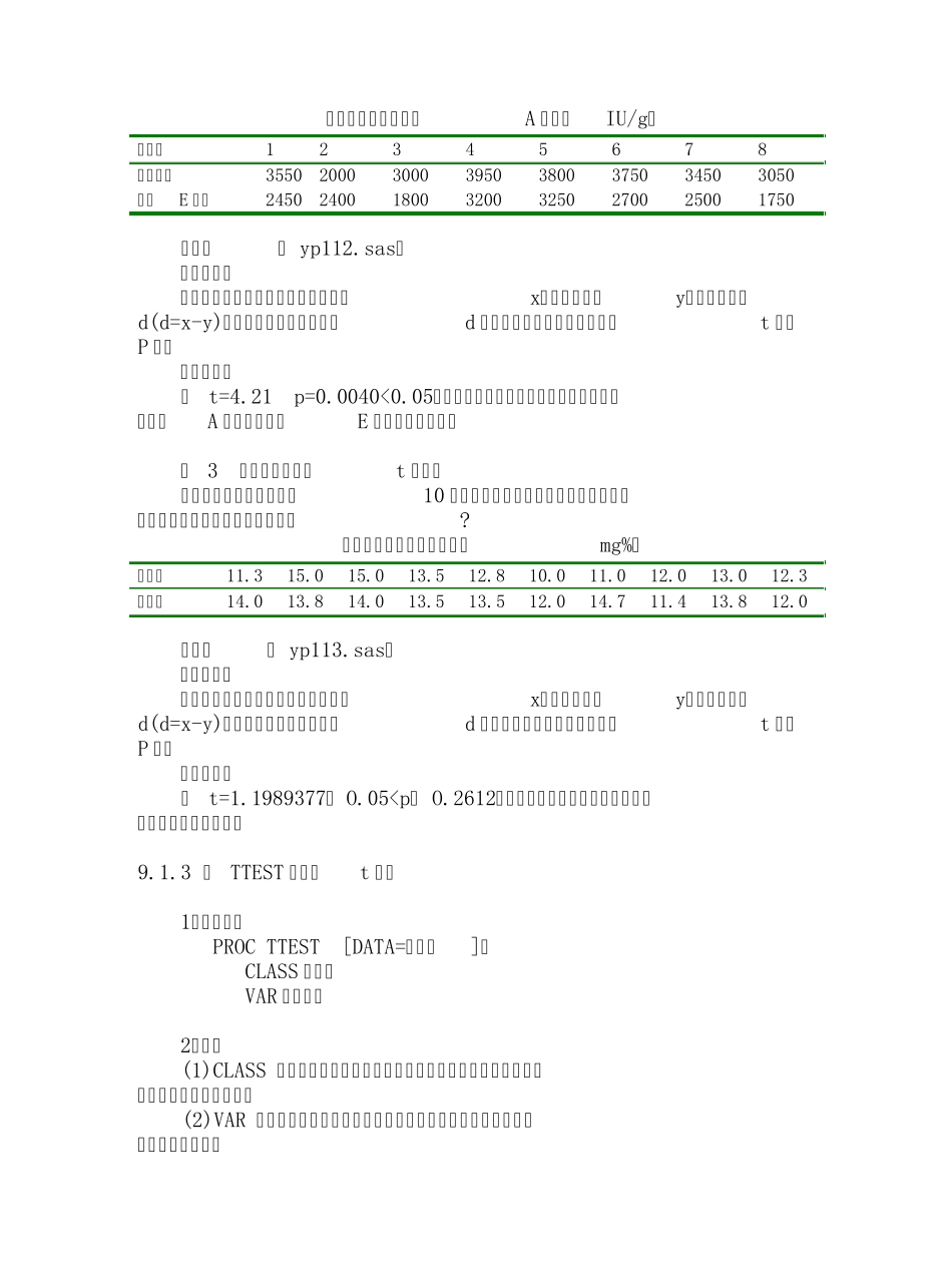 sas第九章t检验和方差分析_第3页