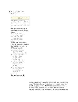 SAS认证考试(官方练习题集和校正答案)