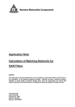 SAW滤波器匹配网络的计算