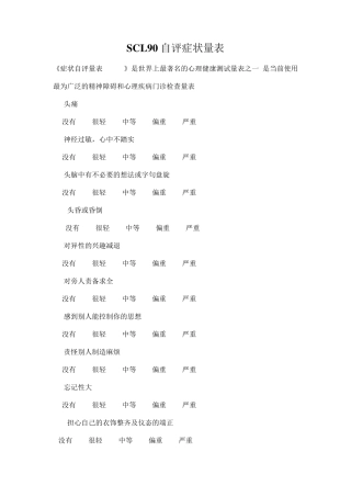 scl9090项症状清单详细方法及测量表
