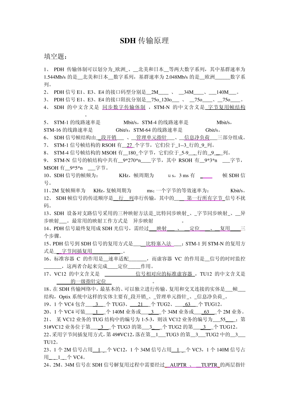 SDH传输原理考试试题及答案_第1页