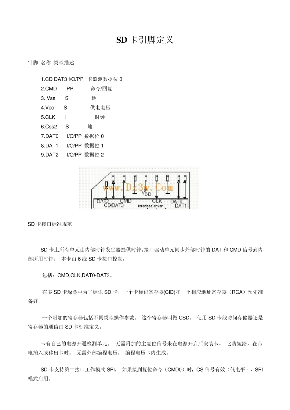 SD卡引脚定义及命令_第1页