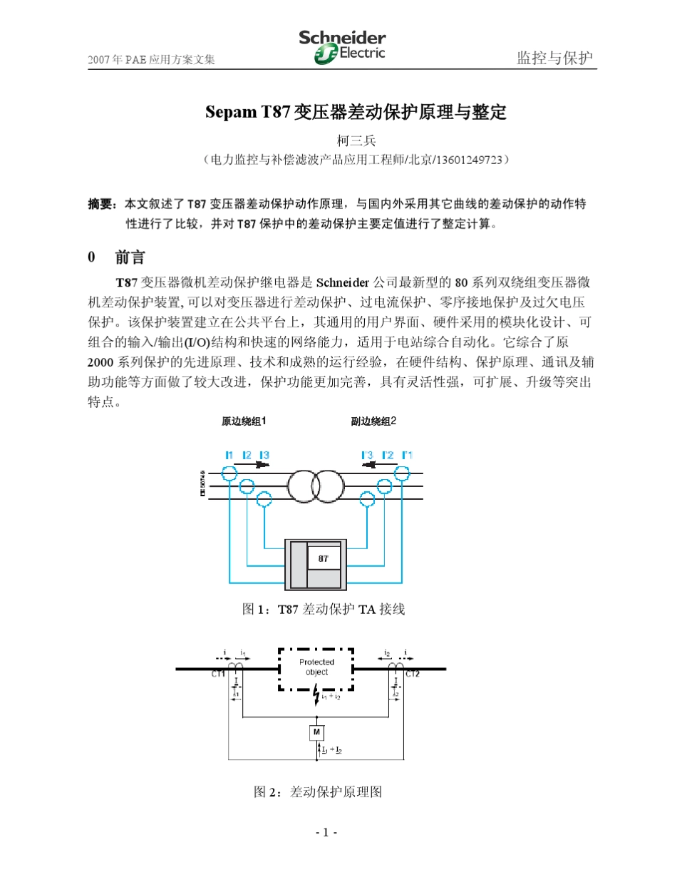 SepamT87变压器差动保护原理与整定_第1页