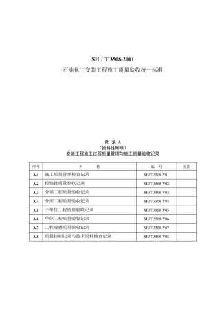 SH／T35082011《石油化工安装施工质量验收统一标准》表格