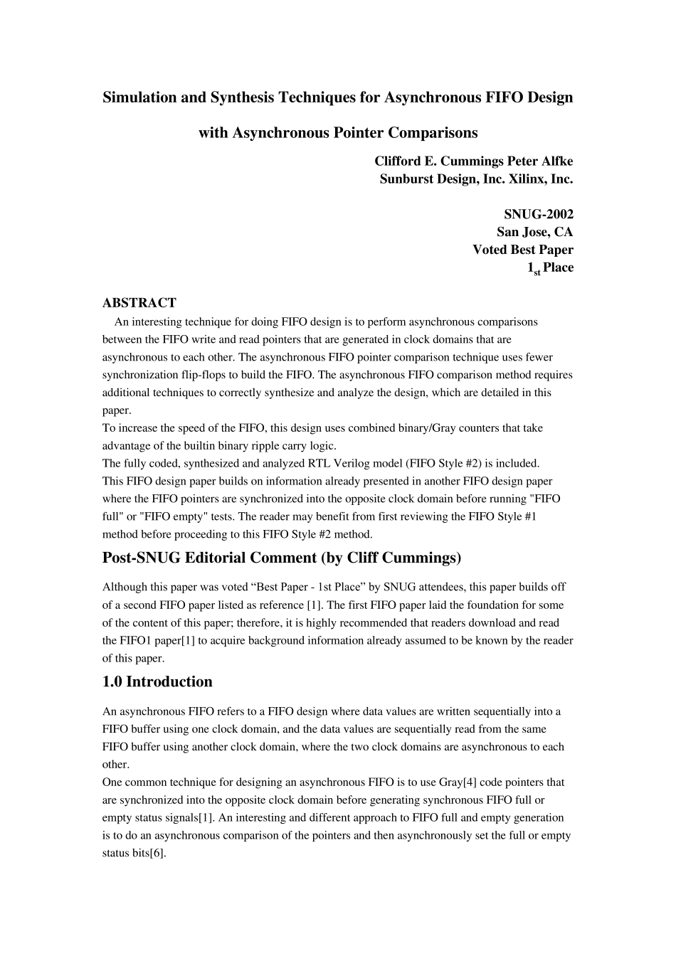 SimulationandSynthesisTechniquesforAsynchronousFIFODesignwithAsynchronousPointerCompariso_第1页