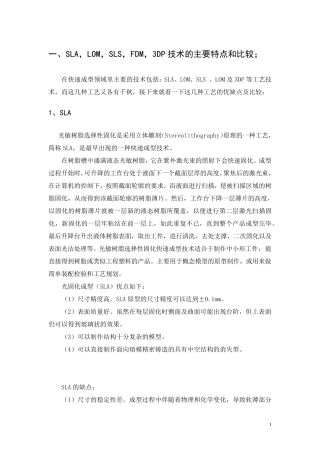 SLA,LOM,SLS,FDM,3DP技术的主要特点和比较
