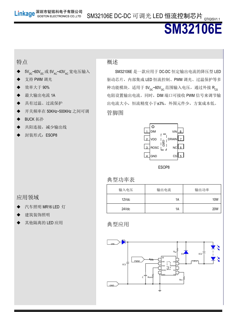 SM32106E隔离式可调光降压型LED恒流控制驱动芯片_第1页