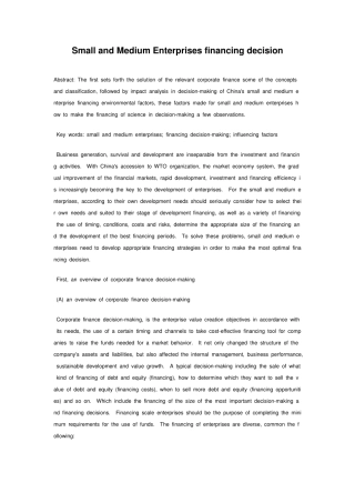 SmallandMediumEnterprisesfinancingdecision中小型企业融资决策